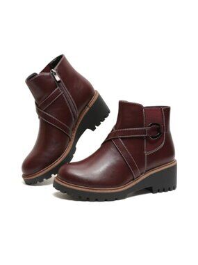 Womens Chelsea Ankle Boots Chunky Low Heel Platform Short Fall Booties